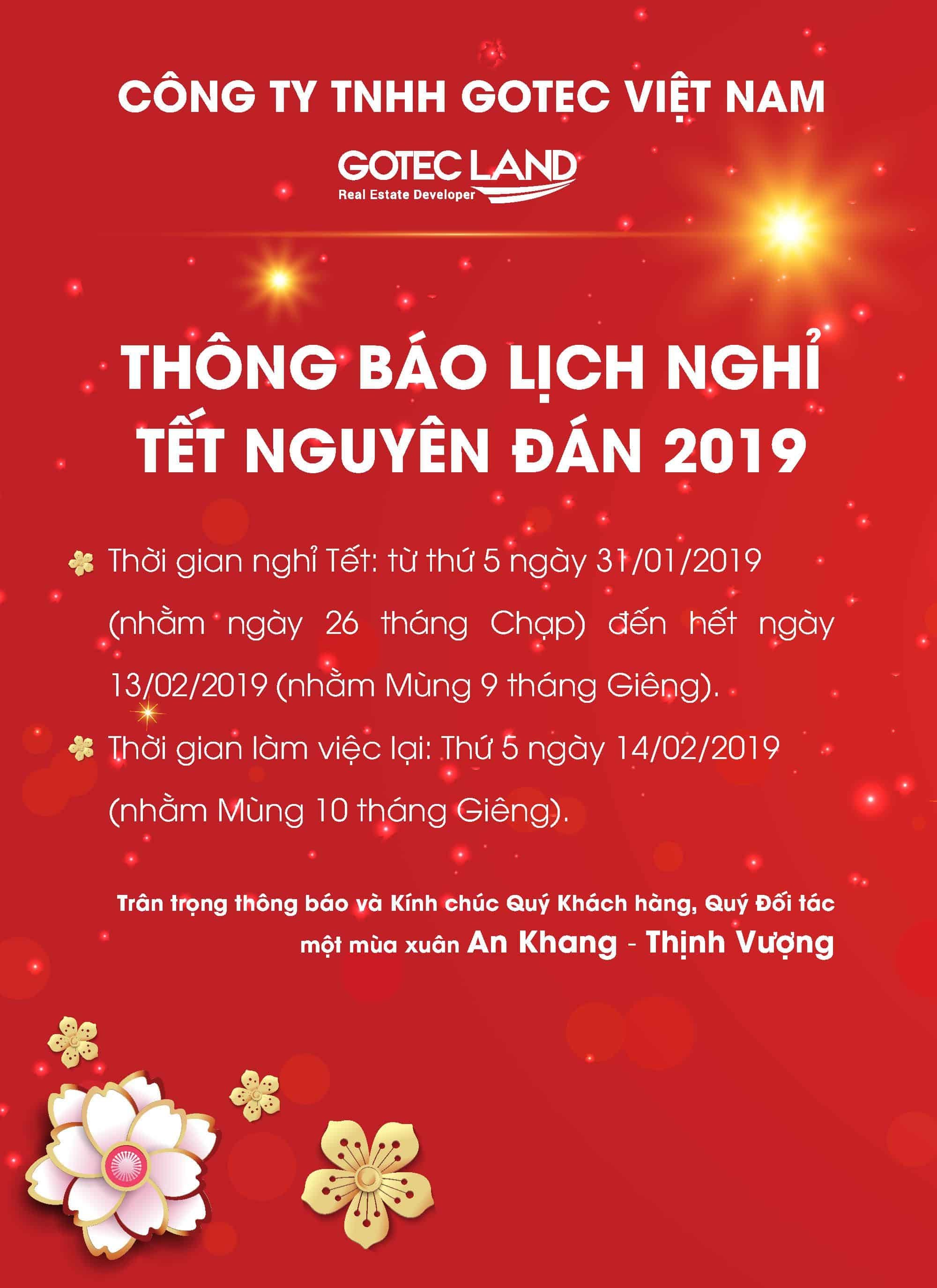 Thông báo lịch nghỉ Tết Nguyên Đán Kỷ Hợi 2019