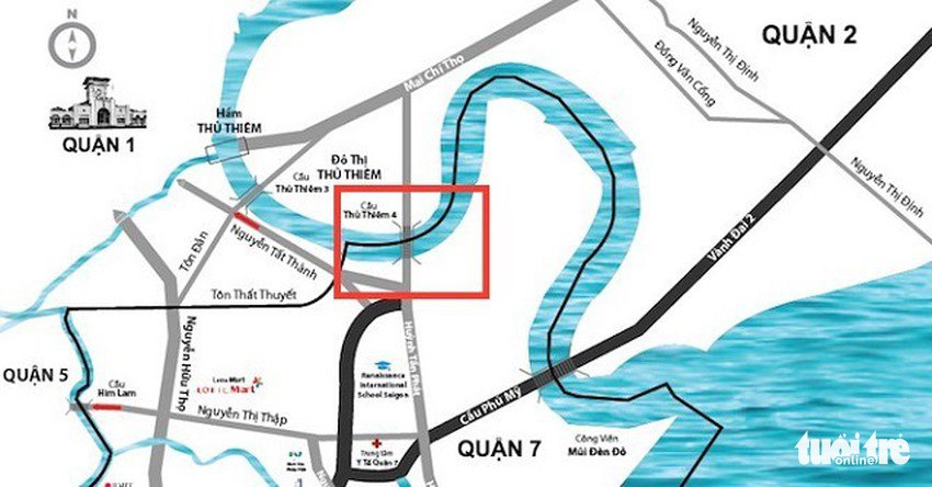Hình ảnh vị trí xây cầu Thủ Thiêm 4: Nhà Bè - Thủ Đức liền một dải